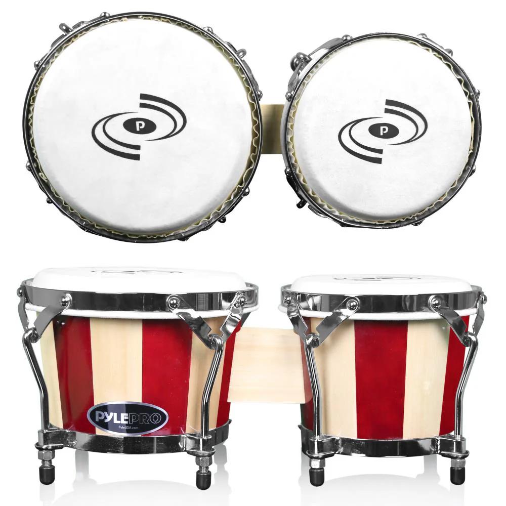 Pyle Hand-Crafted Wooden Bongo Drums with Natural Skin Heads - Earth Heart Resources