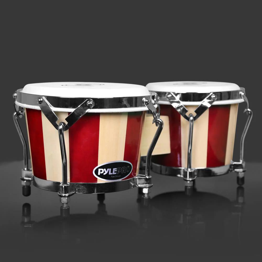 Pyle Hand-Crafted Wooden Bongo Drums with Natural Skin Heads - Earth Heart Resources