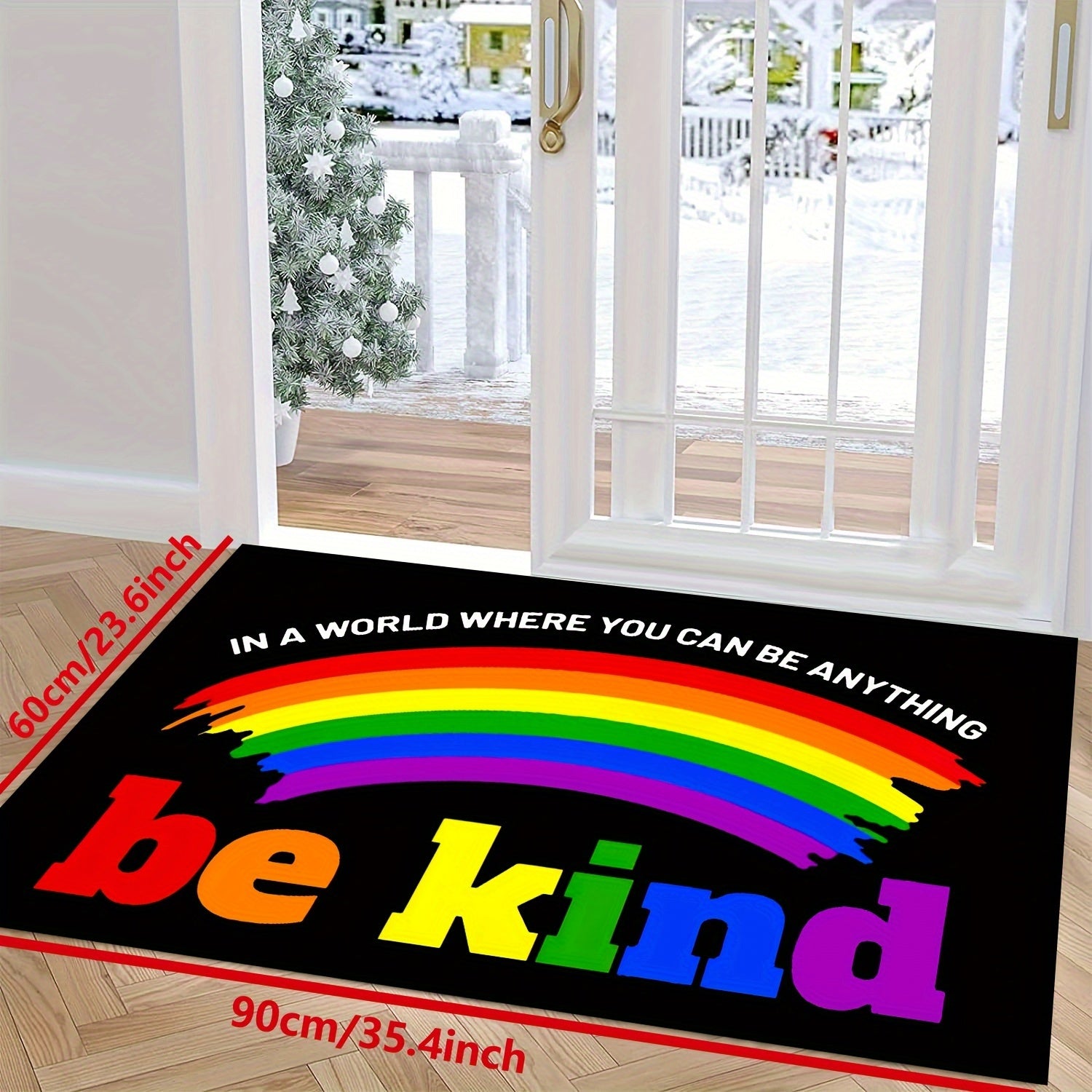 Non-Slip Be Kind Doormat with Iridescent Rainbow Design - Earth Heart Resources