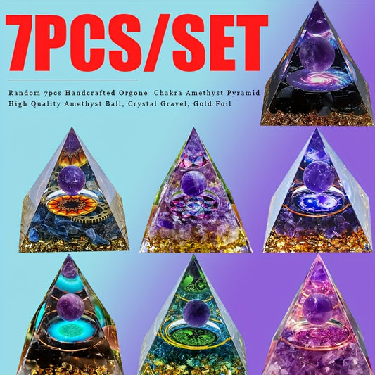 Mesmerizing Orgonite Amethyst Pyramid Set with Chakra Stones - Earth Heart Resources