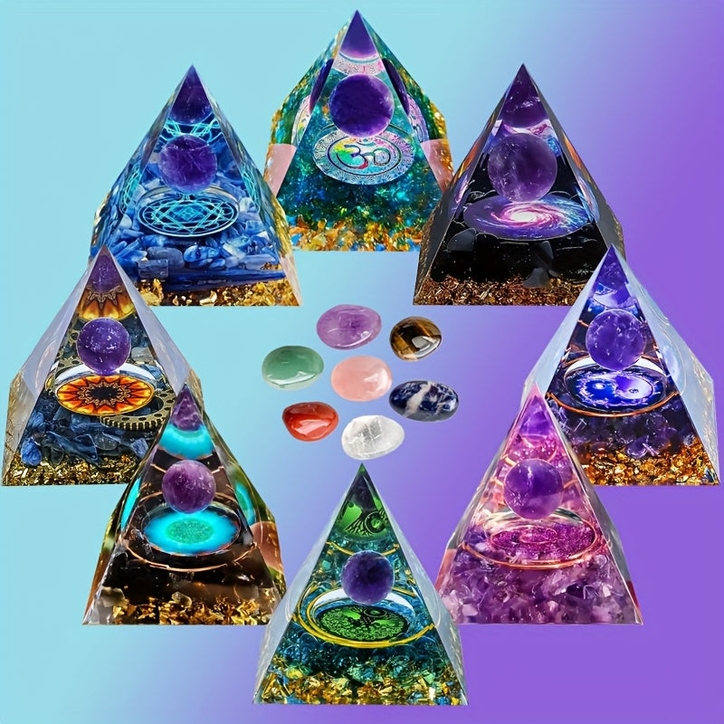 Mesmerizing Orgonite Amethyst Pyramid Set with Chakra Stones - Earth Heart Resources