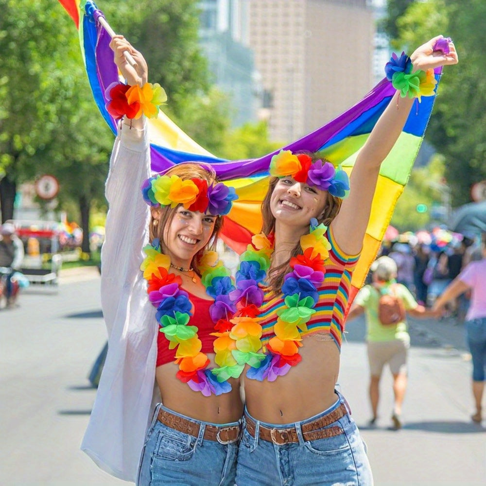 Rainbow Hawaiian Leis Set for Tropical Beach Party Decorations - Earth Heart Resources