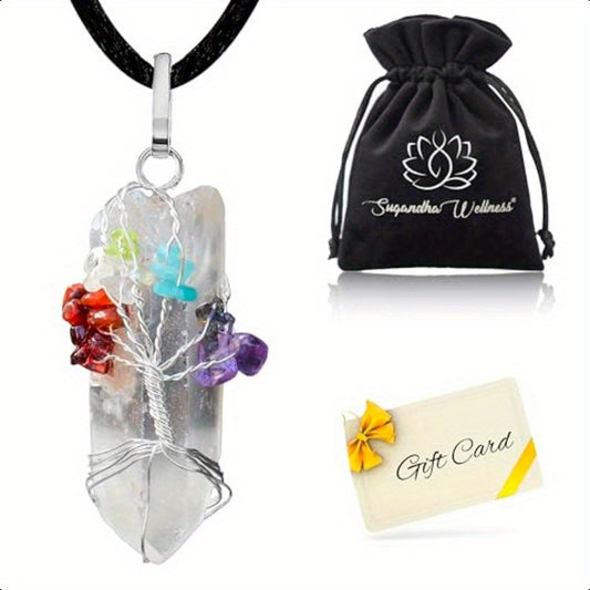 Clear Quartz Tree of Life Necklace for Spiritual Balance and Clarity - Earth Heart Resources