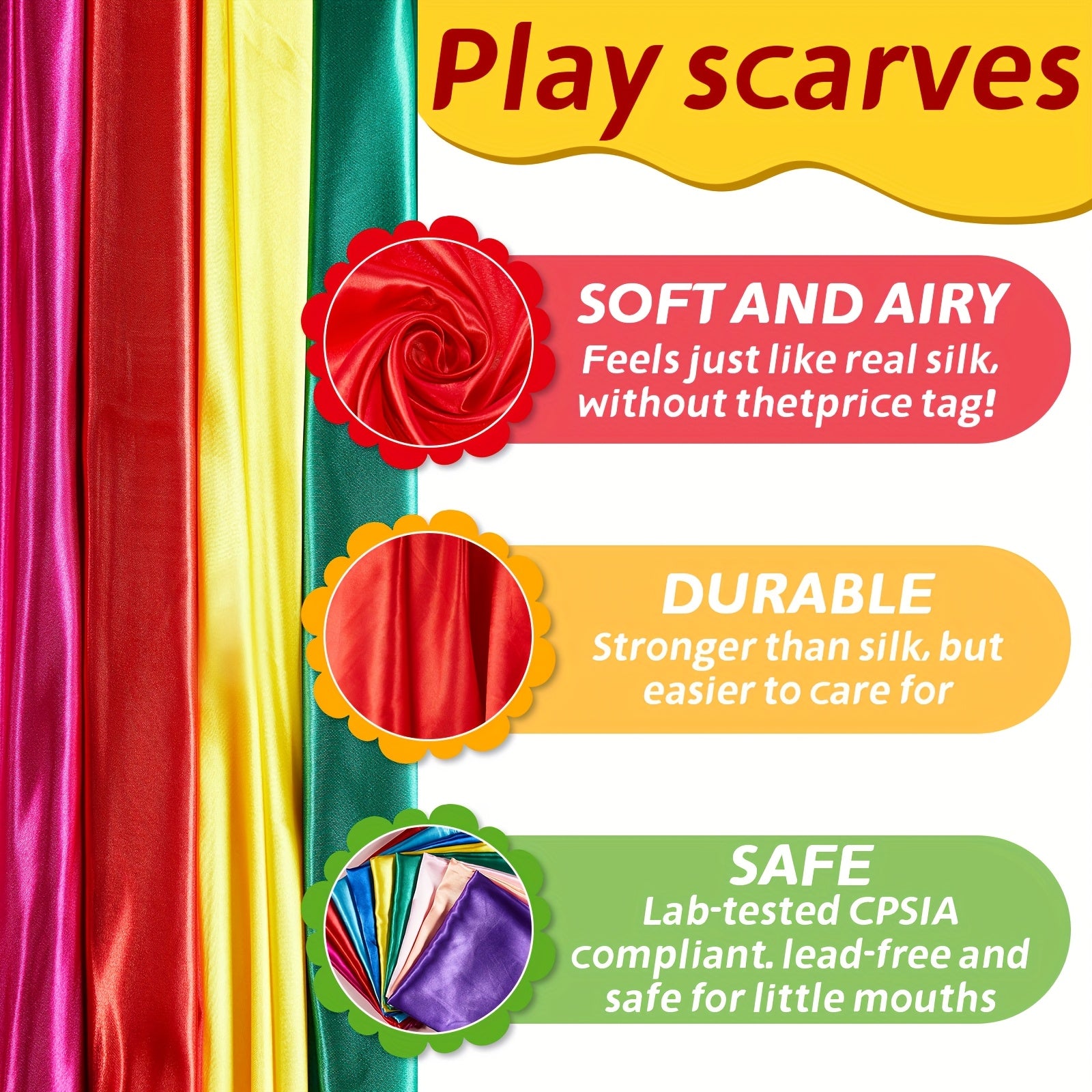 Rainbow Fabric Play Scarves for Creative Play and Dress Up - Earth Heart Resources