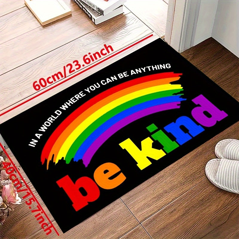 Non-Slip Be Kind Doormat with Iridescent Rainbow Design - Earth Heart Resources