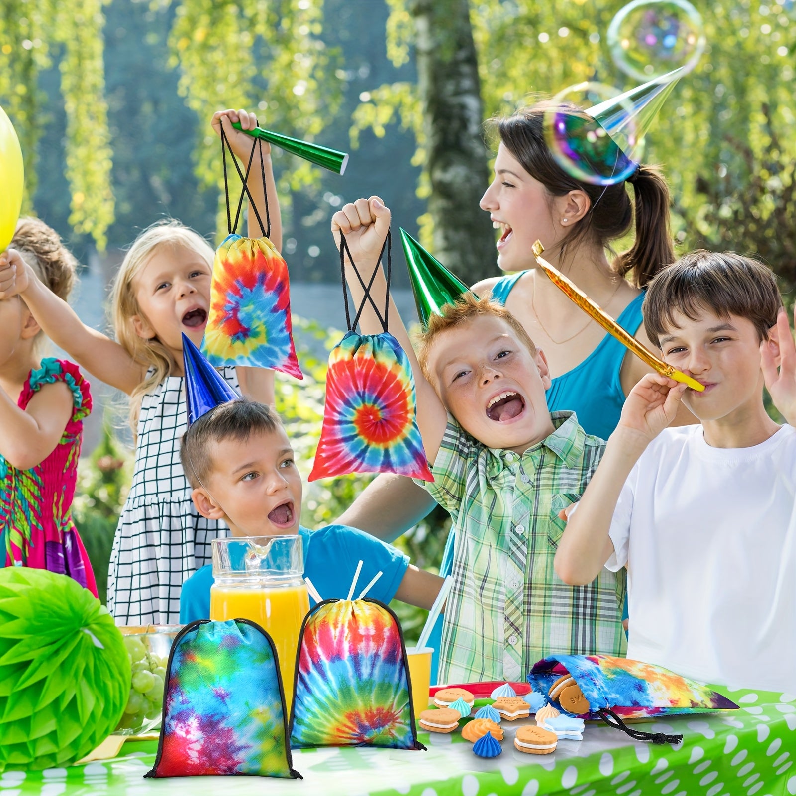 Reusable Tie-Dye Drawstring Bags for Parties and Festivals - Earth Heart Resources