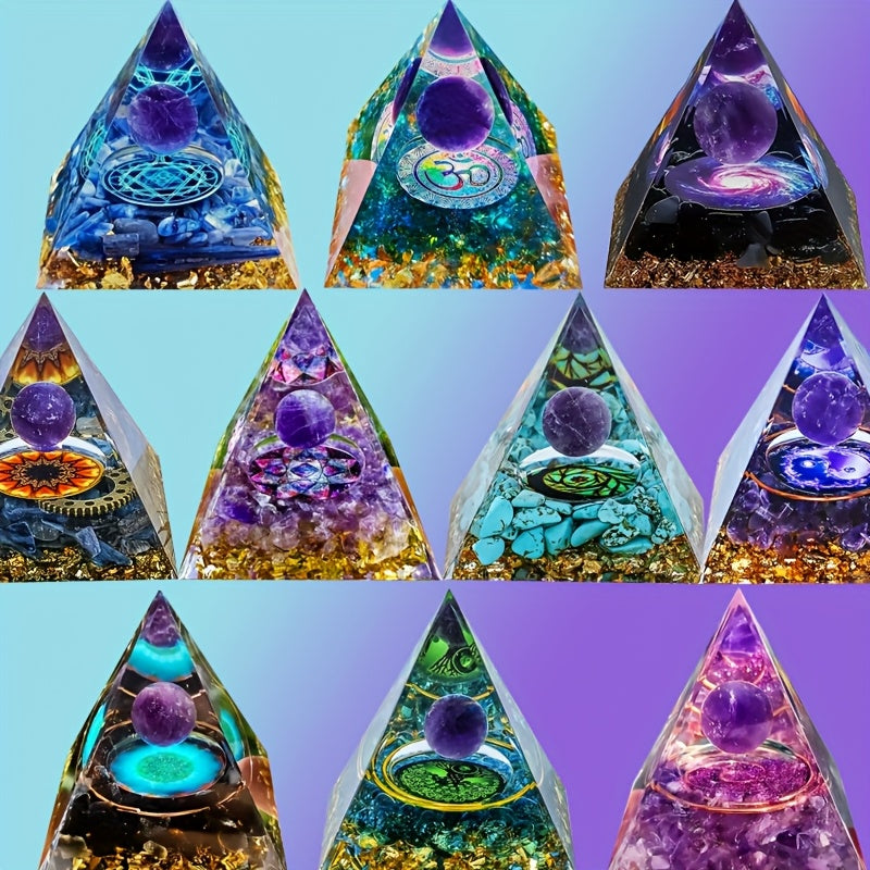 Mesmerizing Orgonite Amethyst Pyramid Set with Chakra Stones - Earth Heart Resources