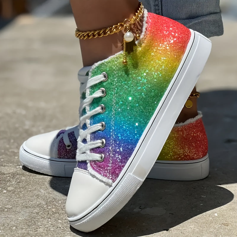 Women's Rainbow Glitter Casual Shoes for Pride Celebrations - Earth Heart Resources