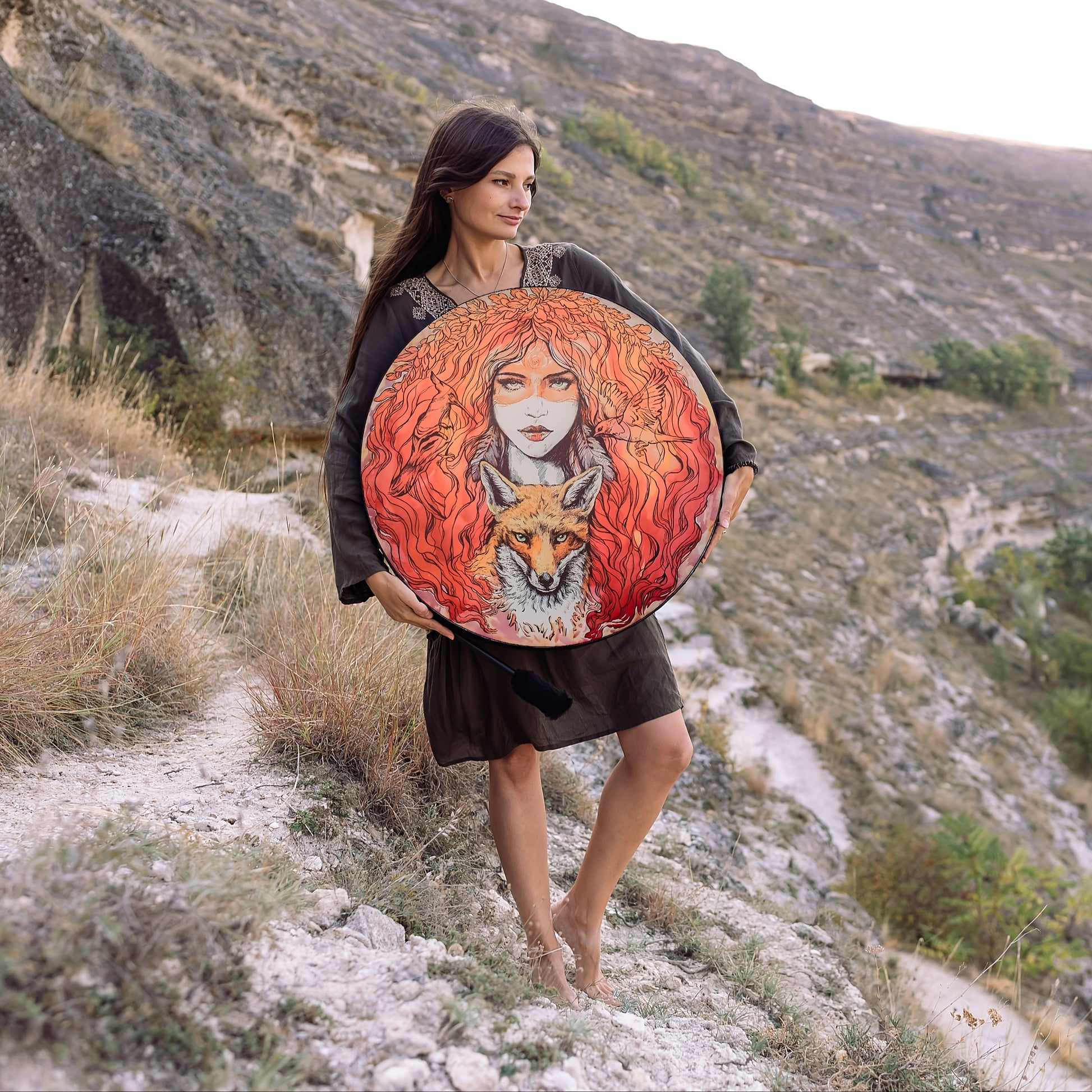 Handmade Vegan Shaman Drum with Artwork and Carrying Case - Earth Heart Resources