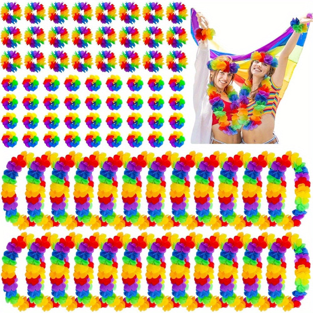 Rainbow Hawaiian Leis Set for Tropical Beach Party Decorations - Earth Heart Resources