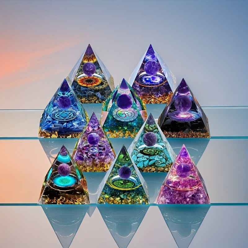 Mesmerizing Orgonite Amethyst Pyramid Set with Chakra Stones - Earth Heart Resources