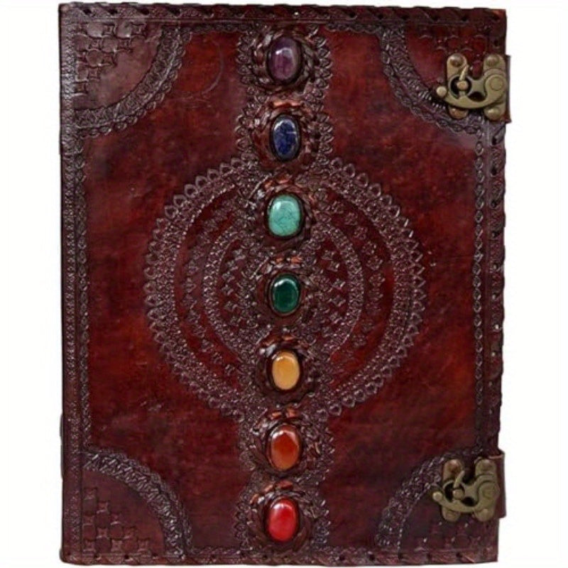Handmade Seven Chakra Leather Journal with Gemstone Accents - Earth Heart Resources