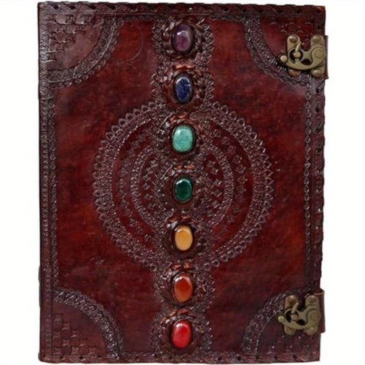 Handmade Seven Chakra Leather Journal with Gemstone Accents - Earth Heart Resources