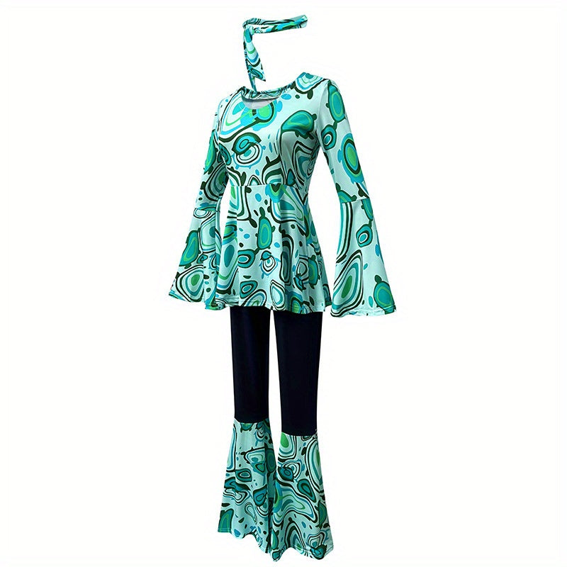 Trendy Women's Printed Tops and Pants Set with Headscarf - Earth Heart Resources