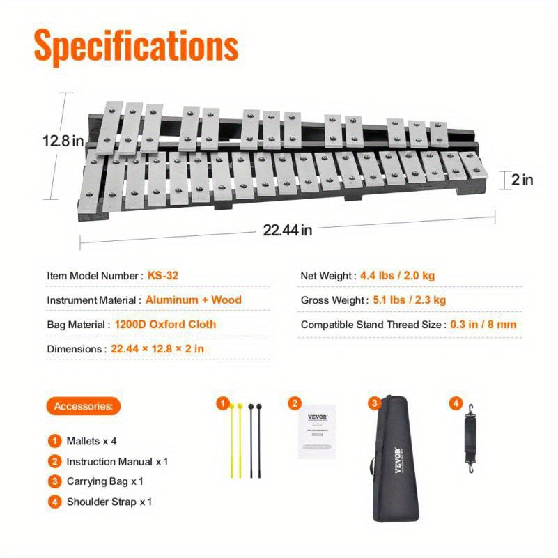 Professional 32 Key Glockenspiel Xylophone Set with Mallets - Earth Heart Resources