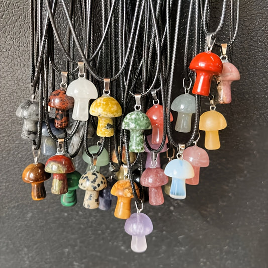 Mini Mushroom Shaped Crystal Stone Pendants Set for Women - Earth Heart Resources