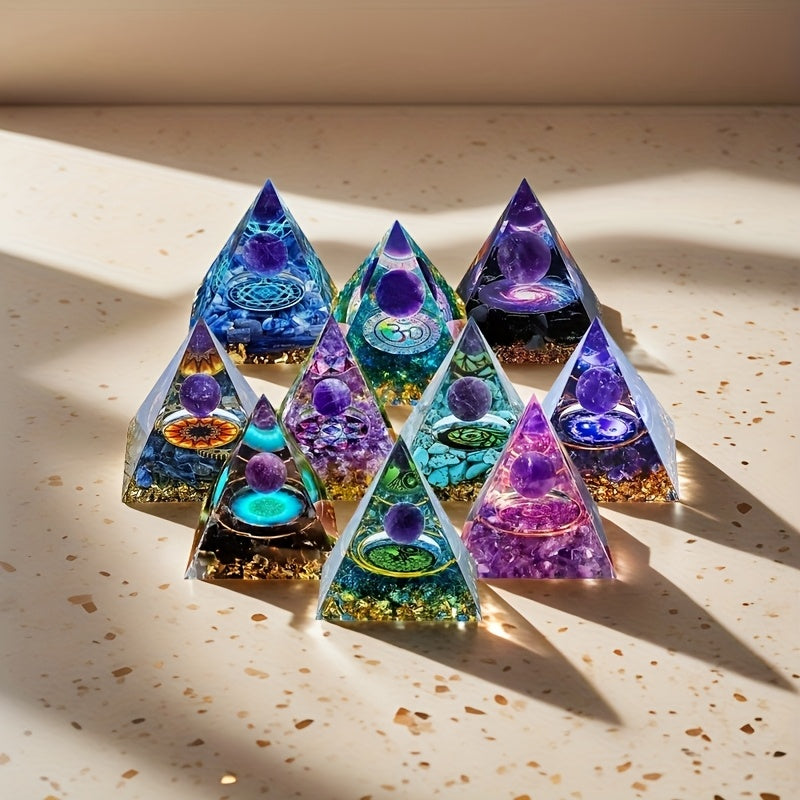 Mesmerizing Orgonite Amethyst Pyramid Set with Chakra Stones - Earth Heart Resources