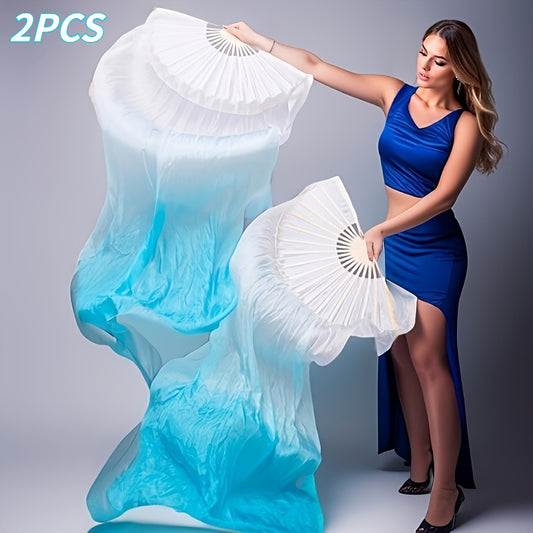 Elegant Gradient Blue Belly Dance Fans for Stage Performances - Earth Heart Resources