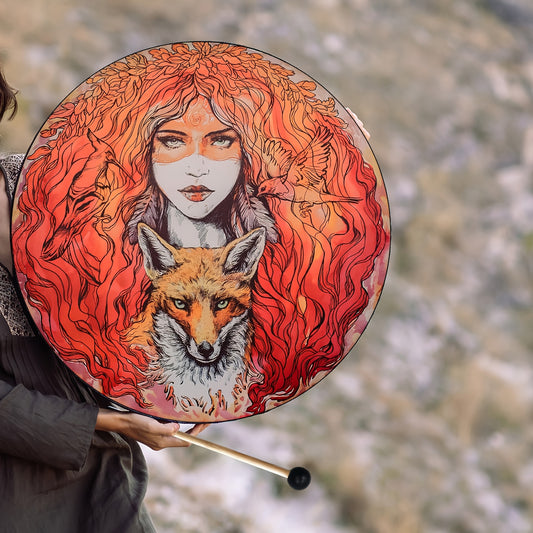 Handmade Vegan Shaman Drum with Artwork and Carrying Case - Earth Heart Resources