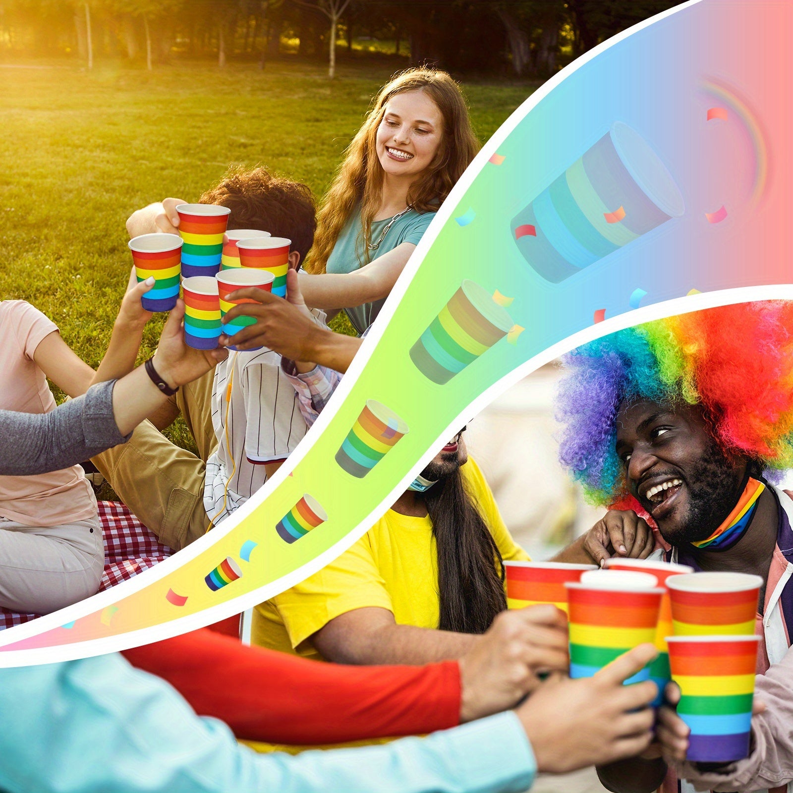 Rainbow Striped Disposable Paper Cups for Pride Parties - Earth Heart Resources