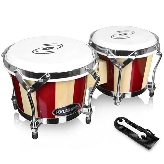 Pyle Hand-Crafted Wooden Bongo Drums with Natural Skin Heads - Earth Heart Resources