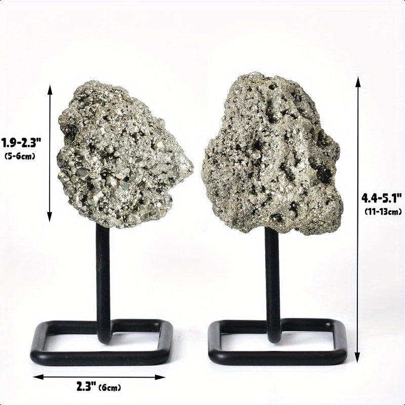 Natural Pyrite Crystal Stone on Metal Stand for Home Decor - Earth Heart Resources