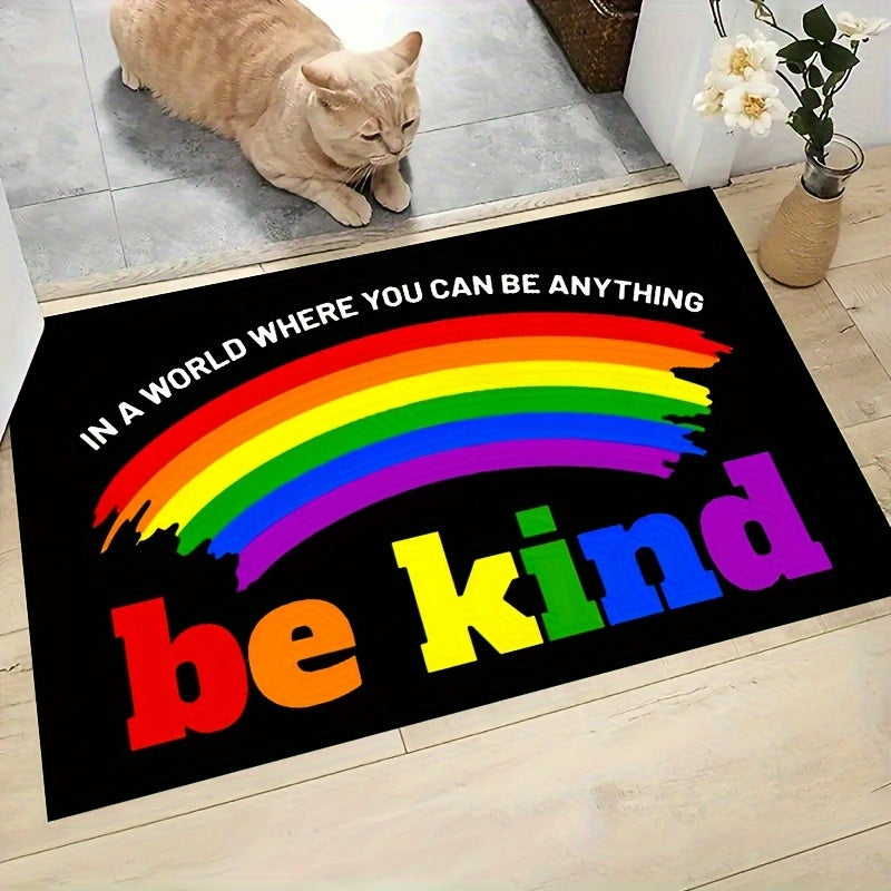 Non-Slip Be Kind Doormat with Iridescent Rainbow Design - Earth Heart Resources