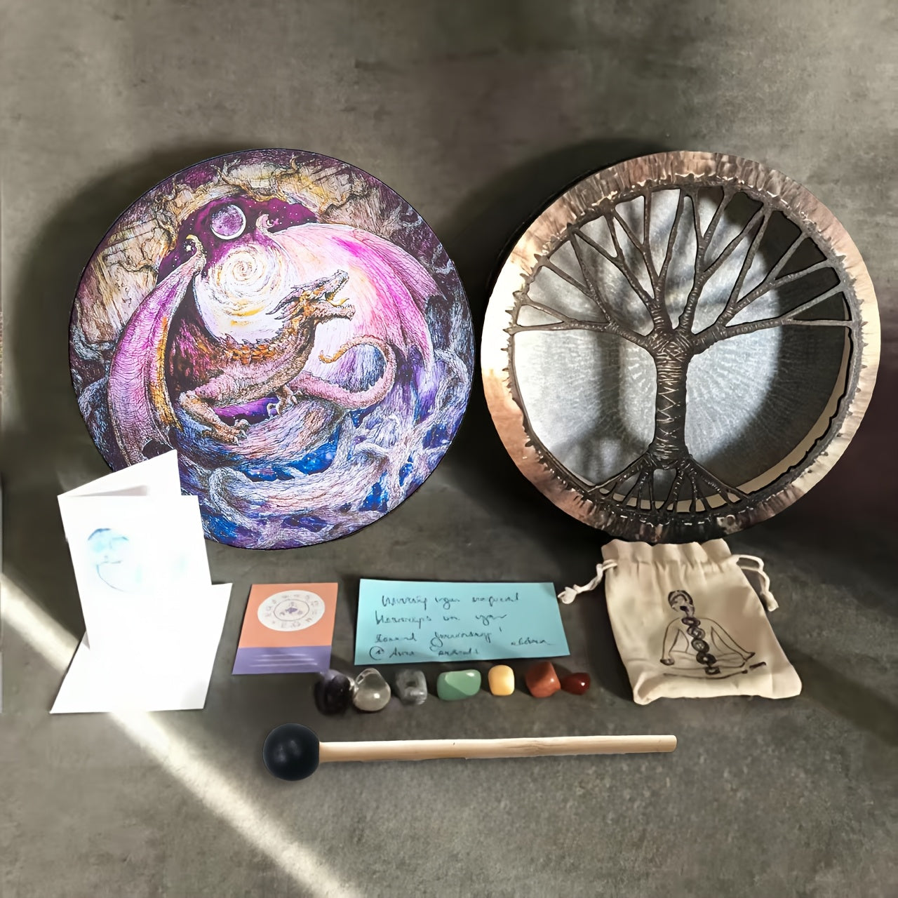 Shamanic Wooden Dragon Drum for Meditation and Spiritual Healing - Earth Heart Resources