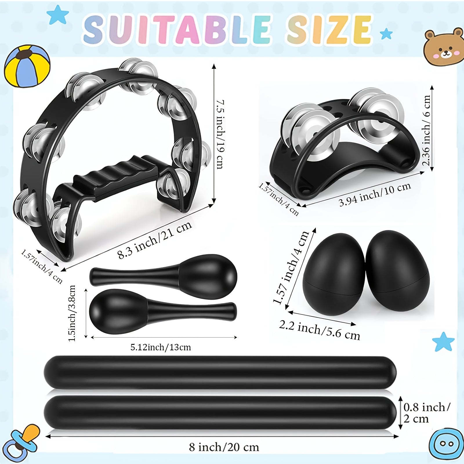 8 Piece Tambourine Musical Instrument Set for Fun Rhythm - Earth Heart Resources