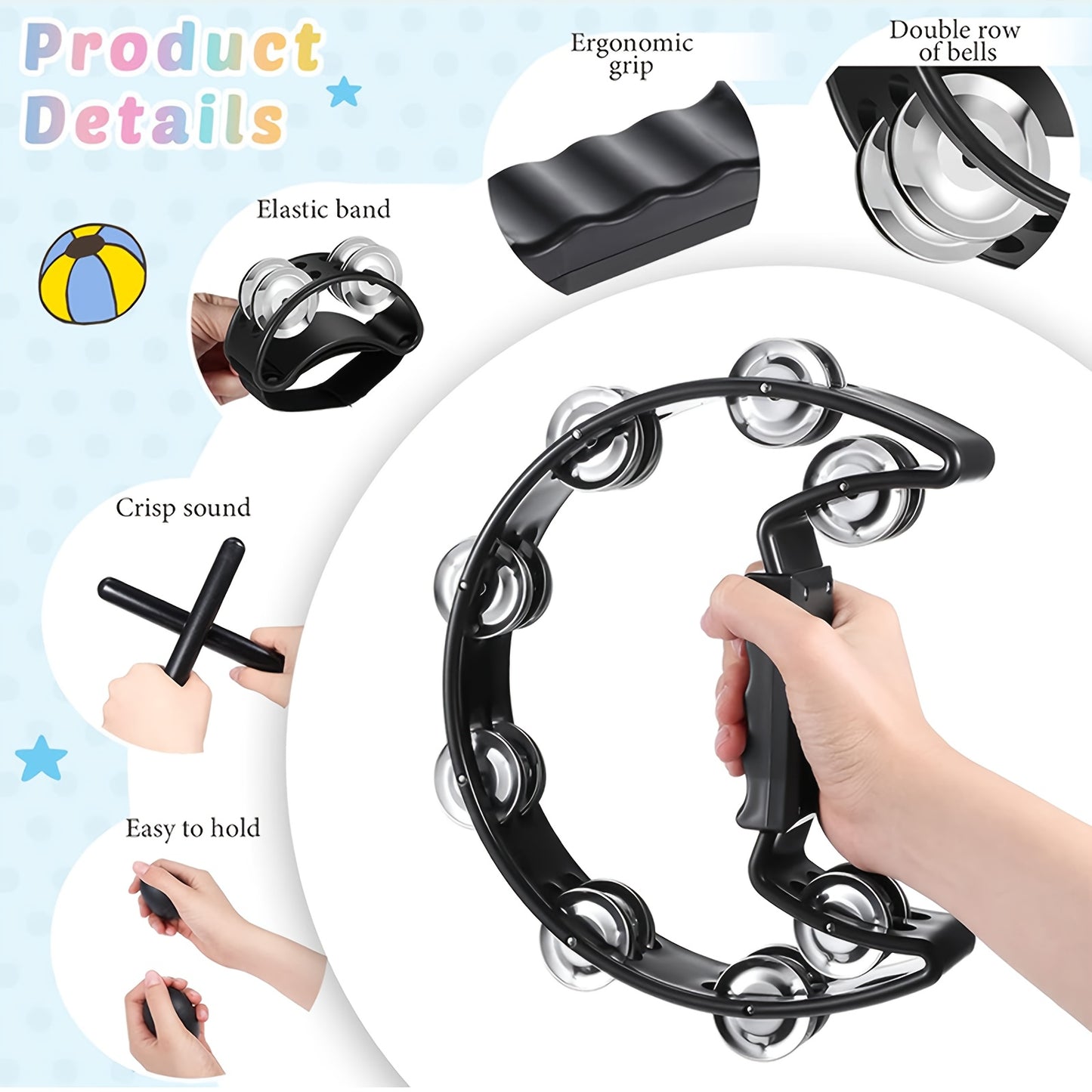 8 Piece Tambourine Musical Instrument Set for Fun Rhythm - Earth Heart Resources
