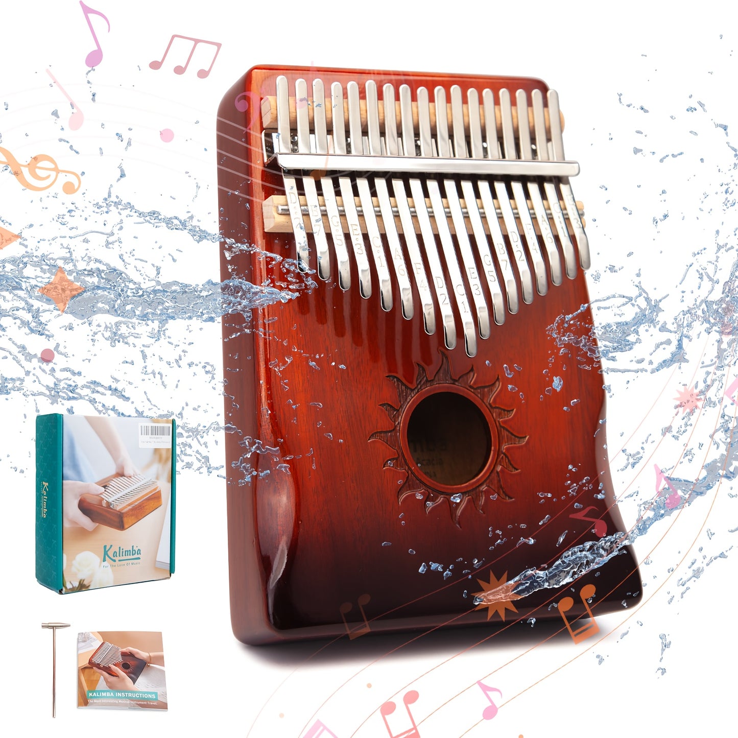 17-Key Rosewood Kalimba Thumb Piano with Learning Guide - Earth Heart Resources