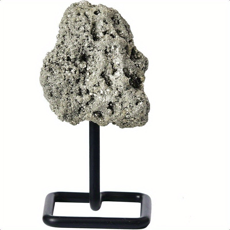 Natural Pyrite Crystal Stone on Metal Stand for Home Decor - Earth Heart Resources