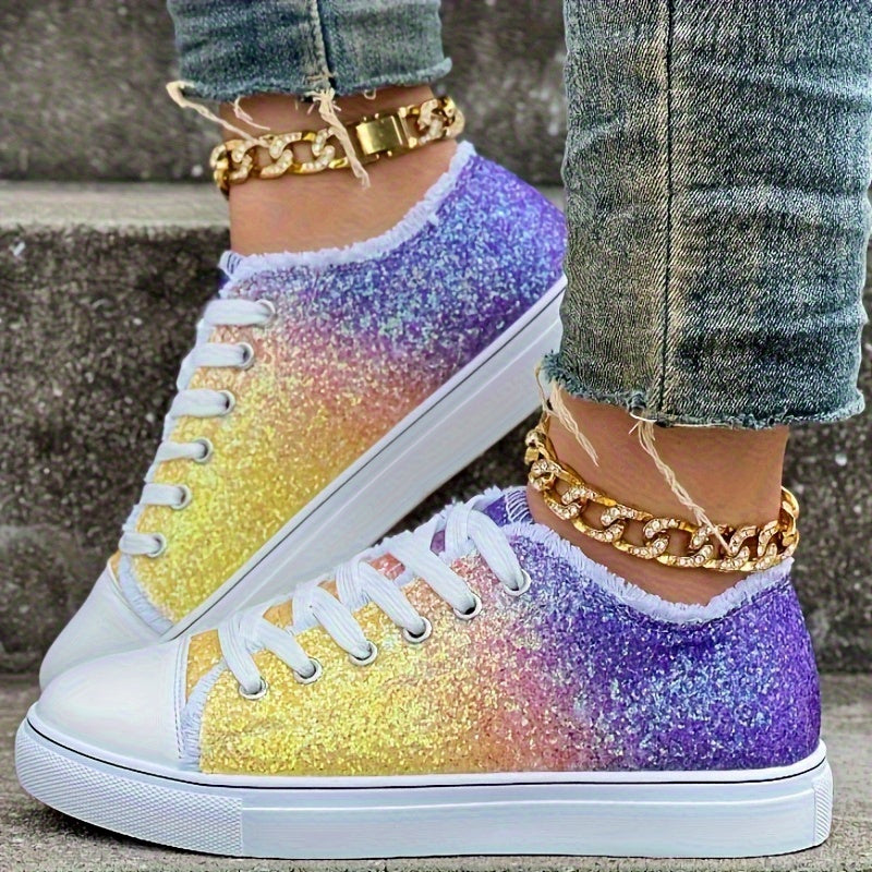 Women's Rainbow Glitter Casual Shoes for Pride Celebrations - Earth Heart Resources
