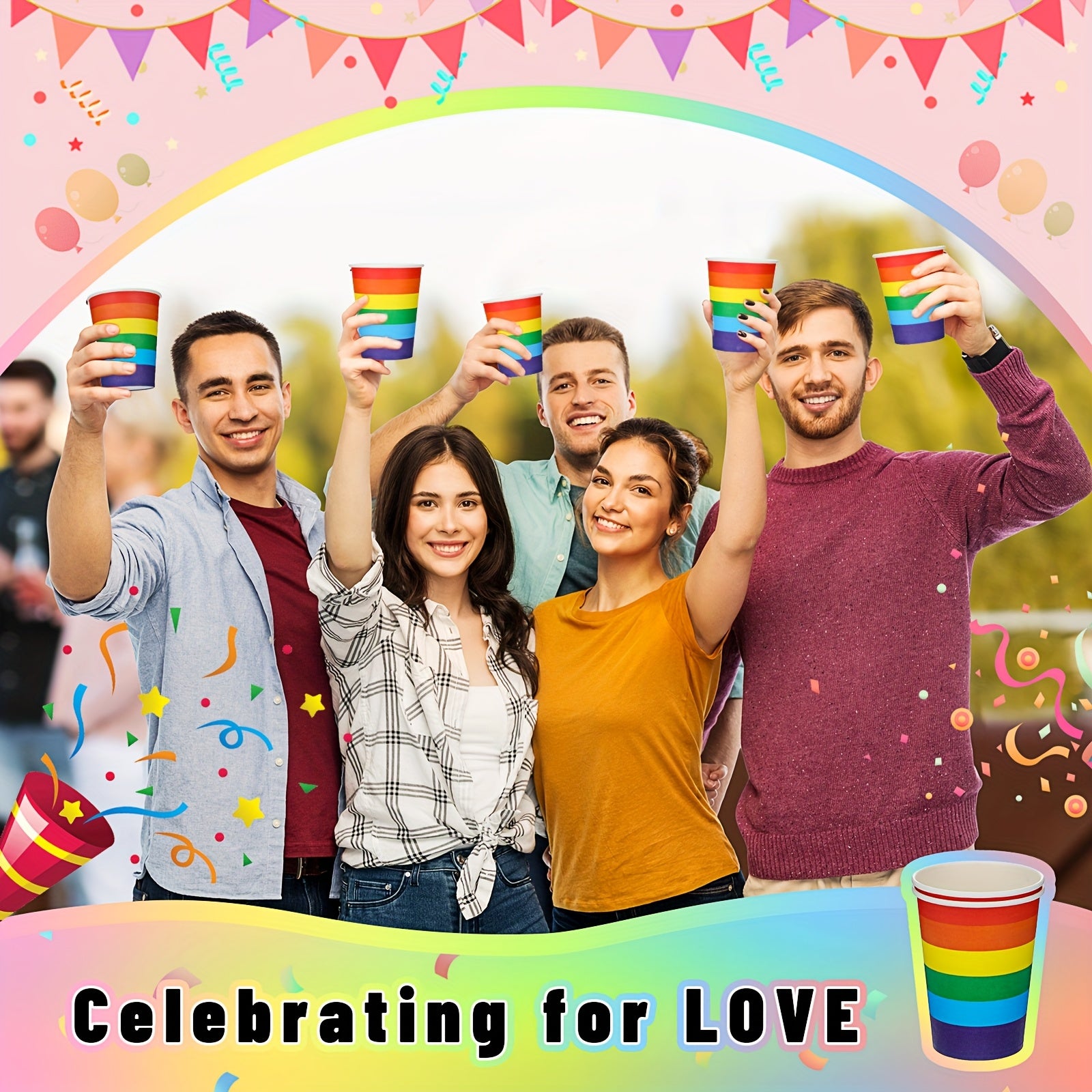 Rainbow Striped Disposable Paper Cups for Pride Parties - Earth Heart Resources