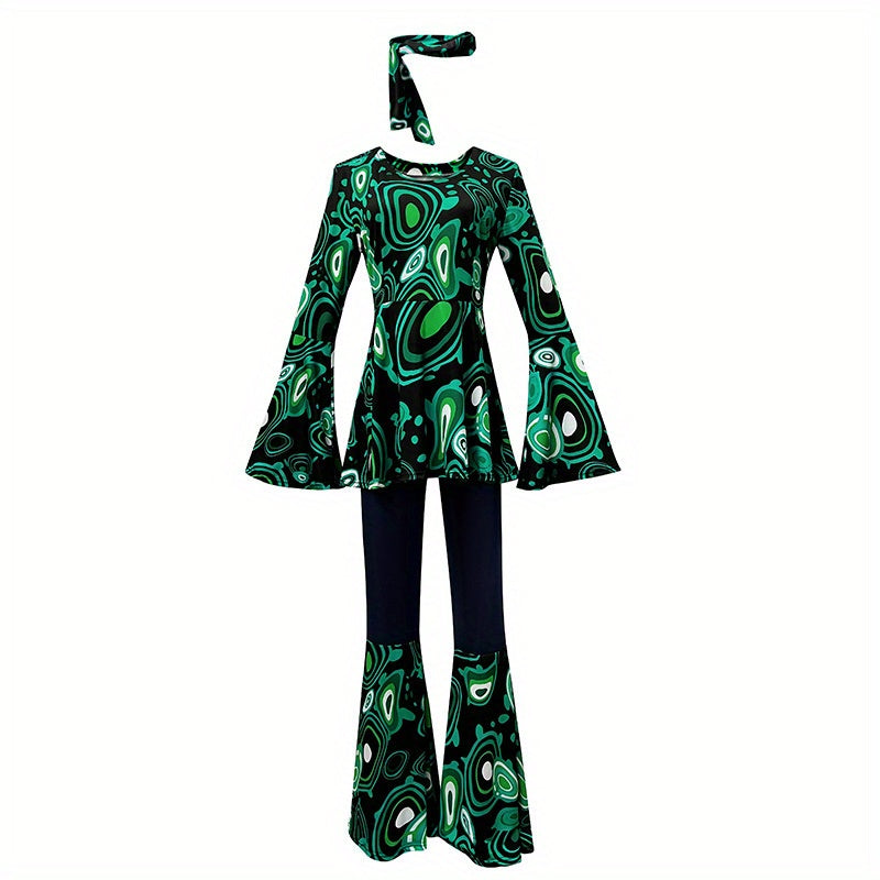 Trendy Women's Printed Tops and Pants Set with Headscarf - Earth Heart Resources