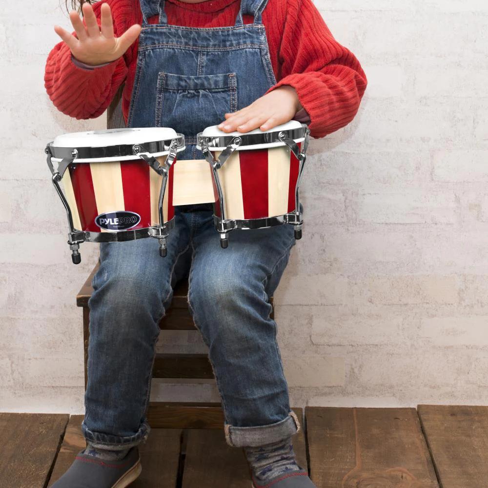 Pyle Hand-Crafted Wooden Bongo Drums with Natural Skin Heads - Earth Heart Resources