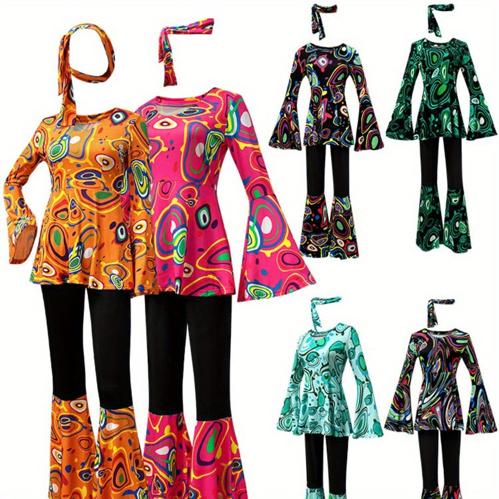 Trendy Women's Printed Tops and Pants Set with Headscarf - Earth Heart Resources