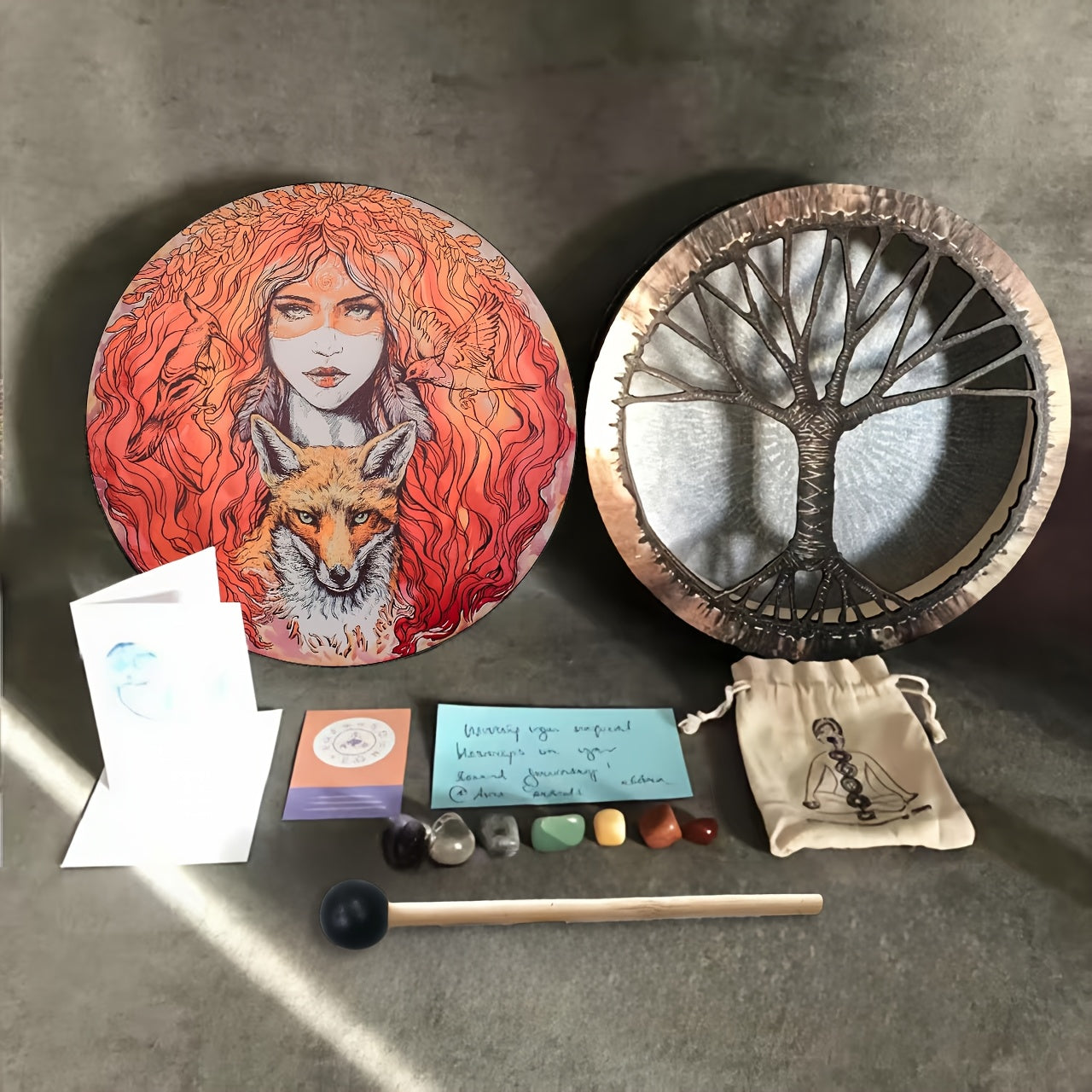 Handmade Vegan Shaman Drum with Artwork and Carrying Case - Earth Heart Resources