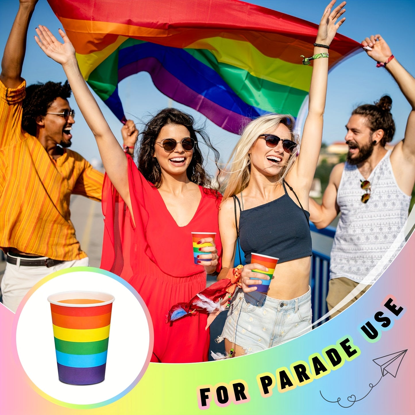 Rainbow Striped Disposable Paper Cups for Pride Parties - Earth Heart Resources