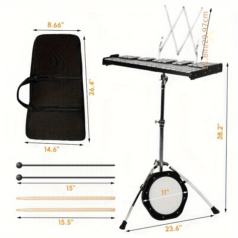 Percussion Glockenspiel Xylophone Kit with Adjustable Stand and Bag - Earth Heart Resources