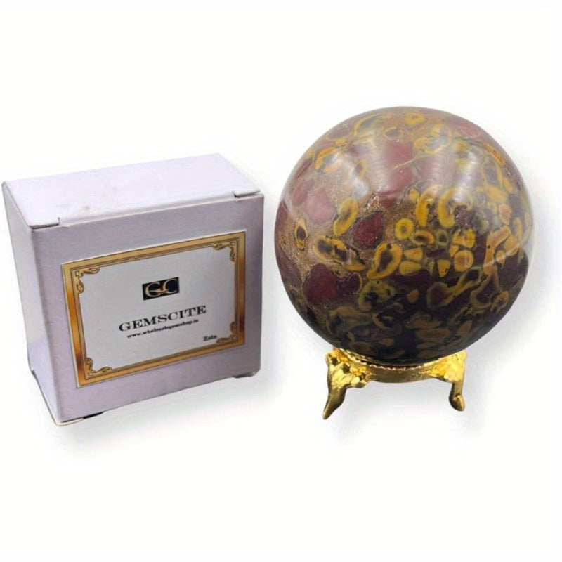 Bamboo Jasper Gemstone Ball Sphere with Stand for Spiritual Cleansing - Earth Heart Resources