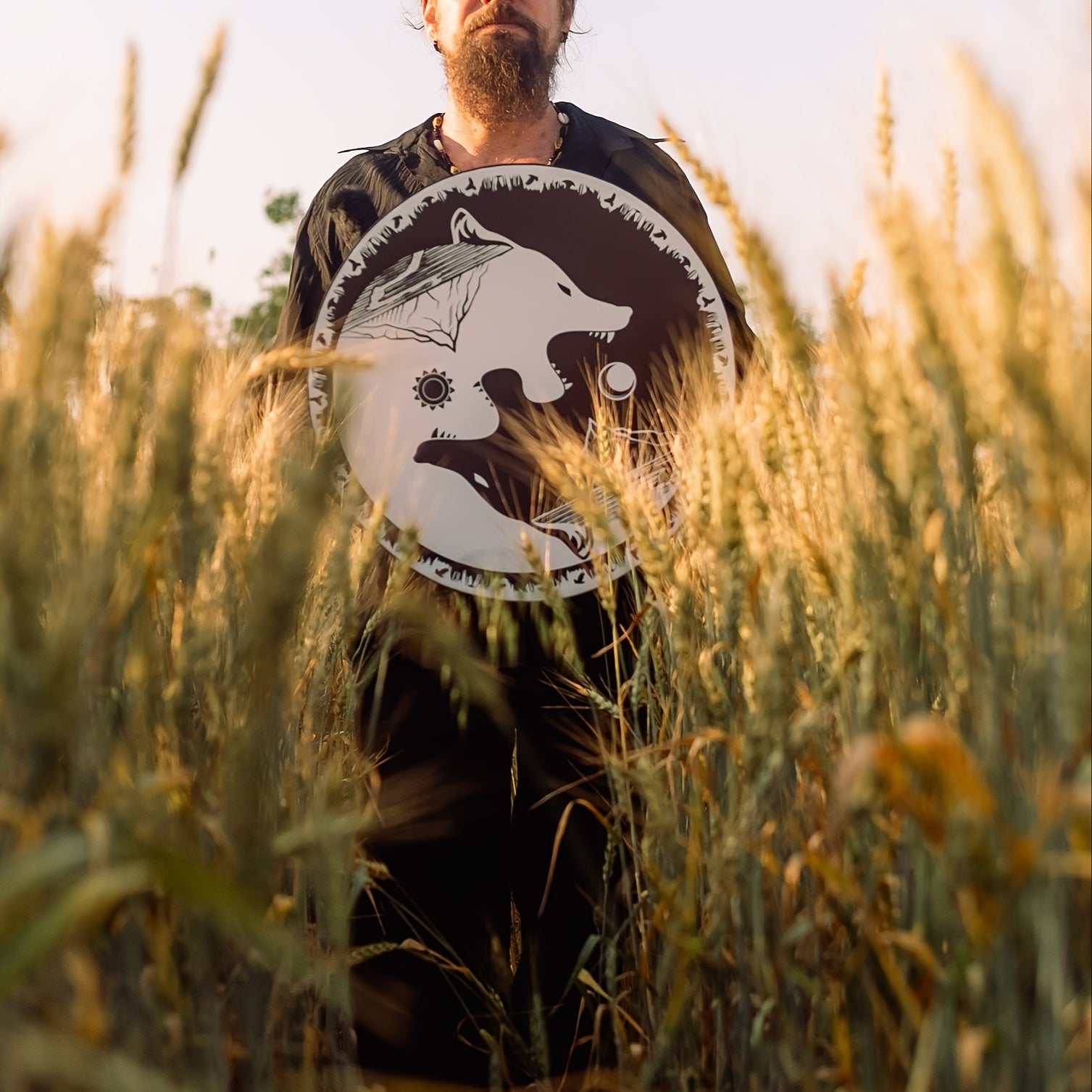 Shaman Black And White Wolf Drum For Spiritual Healing - Earth Heart Resources