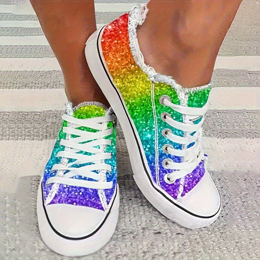 Women's Rainbow Glitter Casual Shoes for Pride Celebrations - Earth Heart Resources
