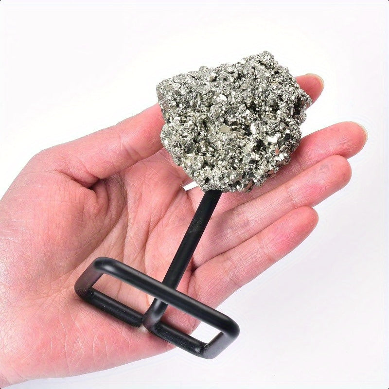 Natural Pyrite Crystal Stone on Metal Stand for Home Decor - Earth Heart Resources