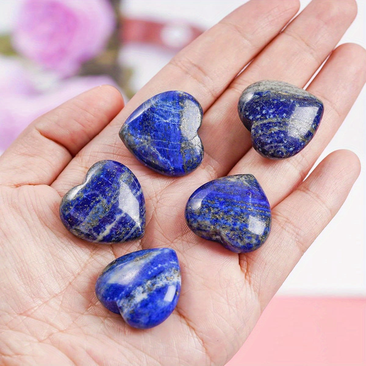 Lapis Lazuli Heart Palm Worry Stones for Meditation and Balance - Earth Heart Resources