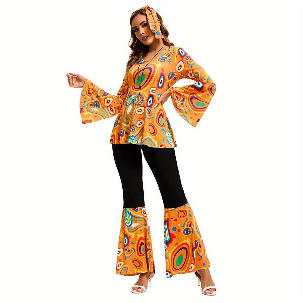 Trendy Women's Printed Tops and Pants Set with Headscarf - Earth Heart Resources