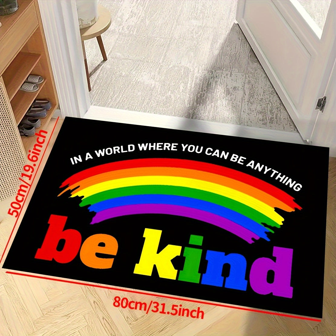 Non-Slip Be Kind Doormat with Iridescent Rainbow Design - Earth Heart Resources