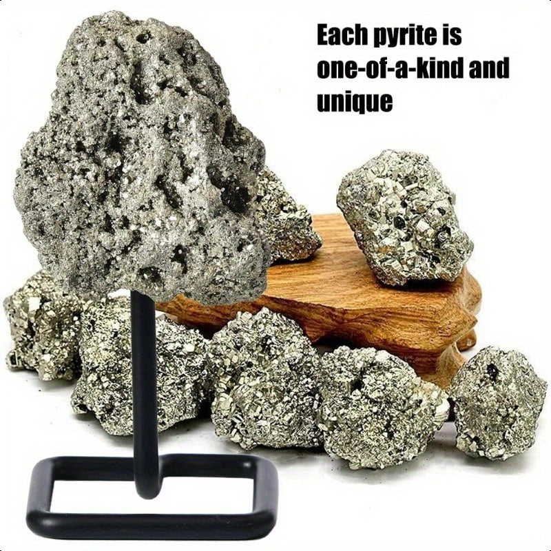 Natural Pyrite Crystal Stone on Metal Stand for Home Decor - Earth Heart Resources
