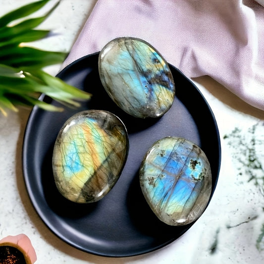 Natural Blue Flash Labradorite Palm Stone for Meditation and Growth - Earth Heart Resources