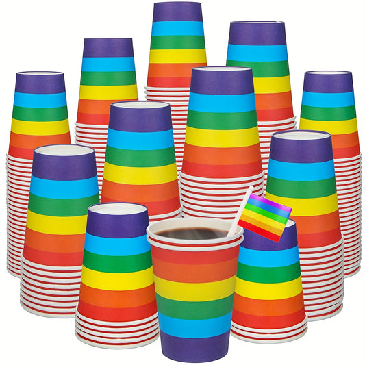 Rainbow Striped Disposable Paper Cups for Pride Parties - Earth Heart Resources